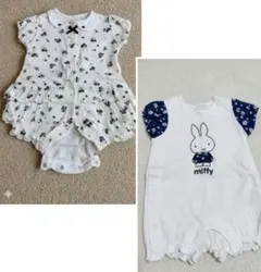 BeBe 70 ロンパース2枚セット 半袖 ミッフィー 小花柄 フリル 上品 夏