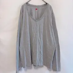 ★ヘインズ 長袖VネックTシャツ 無地 ビッグサイズ2XL コットン混　グレーのサムネイル