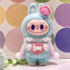 可愛いラブブぬいぐるみのキーホルダー♡王冠＆マント labubu 水色 １個