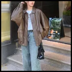 ブルゾン　アウター　ジャケット　ヴィンテージ風　ジッパー　ストリート　韓国