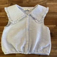 ZARA 水色チェック フリル襟 ノースリーブブラウス 152cm