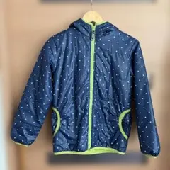 ネイビー 水玉模様 フード付きジャケット