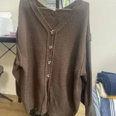 ブラウン Vネック ニットカーディガン