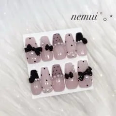 No38 ネイルチップ ピンク 水玉 韓国 フレンチガーリー ちゅるん ワンホン