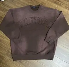 NAUTICA ガーメントダイ ブリーチウォッシュ アーチロゴ スウェット L