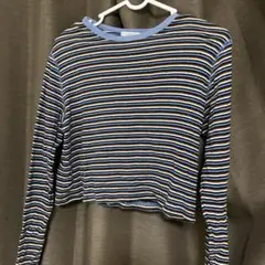 ストライプ柄長袖クロップドTシャツ