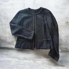 レリアン　leilian 黒 ノーカラージャケット ビーズ装飾のサムネイル