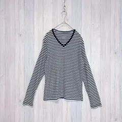 【NICOLE】長袖 カットソー トップス ボーダー Vネック カジュアル Mのサムネイル