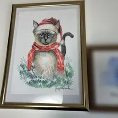 クリスマス　cat ドローイング　原画