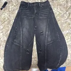 ダメージ加工 ダークグレー ワイドレッグデニム