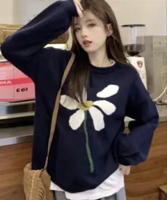 DIAVEL 花柄ジャカードニットネイビー Mサイズ 目立つ汚れなし 大きめ