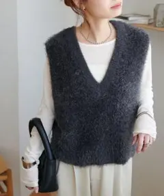 DISCOAT ディスコート 前後2WAYフェザーヤーンショート丈ベスト　グレー