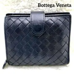 ボッテガヴェネタ 2つ折り 財布 イントレチャート 編み込み フラップ ブラック