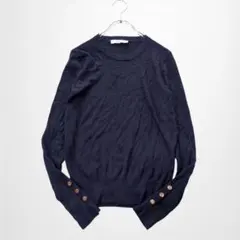ザラ 紺ニット 金ボタン 長袖 クルーネック 【EUR/S】訳あり 無地