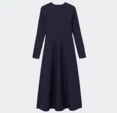 ホールガーメントニットフレアワンピース（長袖）プラステ　ネイビー　M