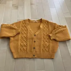 しまむら　ケーブルカーディガン　オレンジ
