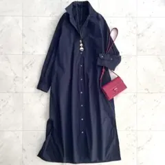美品 ヴェルメイユパーイエナ シャツワンピース ロングワンピース ネイビー 濃紺 ヴェルメイユ パー イエナ VERMEIL par iena 《》2WAYロールカラー