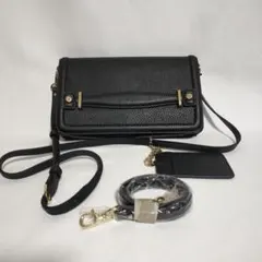 【美品】BARCOS ブラックレザーショルダーバッグ