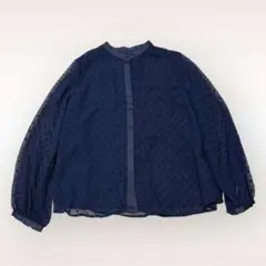 美品✨ ミッシェルクラン ブラウス ネイビー ドット柄 長袖 透け感 春