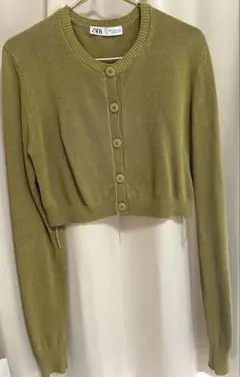 ZARA オリーブグリーン クロップドカーディガン　春夏