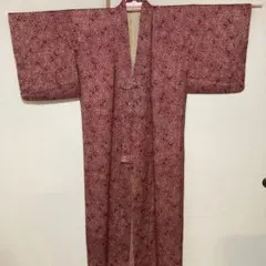 小紋　袷　ピンク　白　花　アンティーク