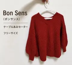 Bon Sens（ボンサンス）ケーブルあみセーター 赤 フリーサイズ ニットのサムネイル
