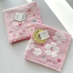 【 新品 未使用 】CELINE タオル ハンカチ 2枚 セット 桜 ②