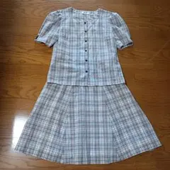 再値下げ　レリアン　チェック柄 半袖ブラウス スカート セットアップ