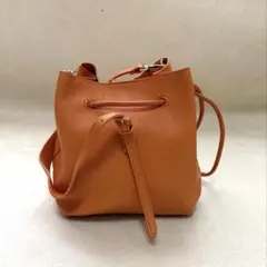 オレンジ 巾着ショルダーバッグ レザー調 2WAY ミニバッグ ハンドバッグ
