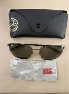 Ray-Ban 偏光サングラス メタルフレーム ガラスレンズ ガンメタ ブルー 