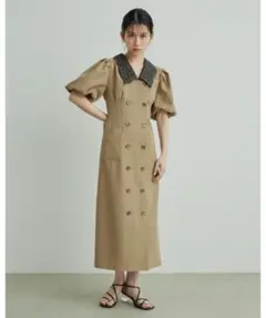 Lily Brown ボリュームスリーブワンピース　ベージュ　1サイズ