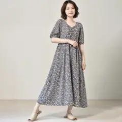 RETRO GIRL ブルー 花柄 ワンピース ロング・マキシ丈 フリーサイズ