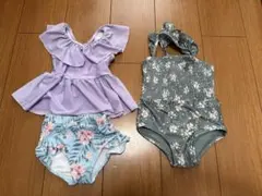 【美品】ベビー水着 90 2点セット petiemain ZARA 紫　花柄