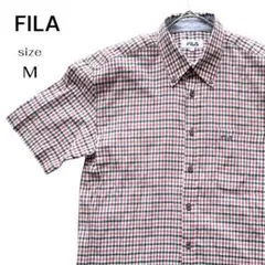 FILA フィラ チェック柄 半袖シャツ ロゴ刺繍 胸ポケット付 Mサイズ