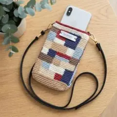 #132:スマホショルダーバック☆一点物アフガン編みパッチワーク風