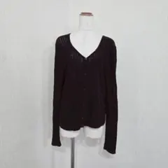 ユニクロ C レースラウンドネックカーディガン（XL）ブラック 透け感 春夏