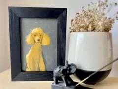 油絵 プードルの絵 黒いフレーム付き kdog