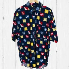 ひ*じ様 ノーティカ 総柄 半袖シャツ フラッグ柄 総柄 メンズL 古着 NAU