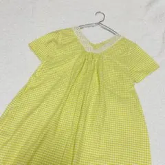 【フェリシモ】ギンガムチェック 半袖ワンピース レースネックのサムネイル