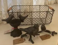 フレンチカントリー雑貨4点まとめ売り　アイアンバードオブジェ　ワイヤーバスケット