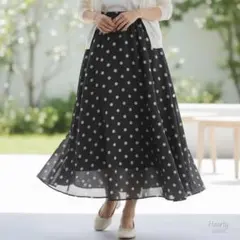 【25SS】グリーンレーベルリラクシング／シアードットフレアスカート 墨黒グレー