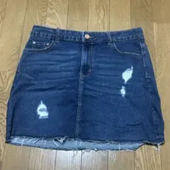 デニムミニスカート ダメージ加工 インディゴブルー