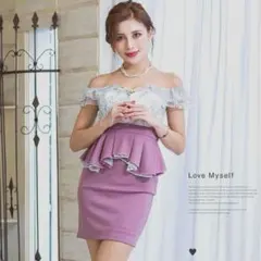 Mサイズ　キャバドレス　デイジーストア　ペプラム　パープル　花柄　dazzy