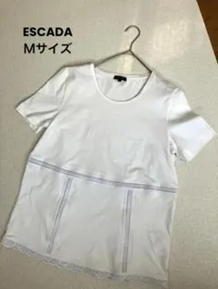 ESCADA エスカーダ　ホワイト 半袖Tシャツ M レース切り替え付き