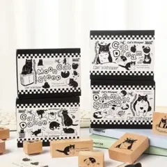427【新品】猫スタンプセット 一箱／夢境猫影／黒猫・猫柄／手帳・日記・デコ用