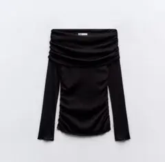 ZARA ギャザーセミシアーコットントップス ブラックS