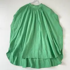 美品 ビアズリー 洗える バンドカラー 切り替えギャザーチュニック 