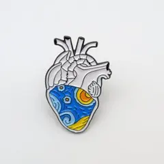【ピンバッジ】4438 ゴッホ 星月夜 心臓 名画 絵画