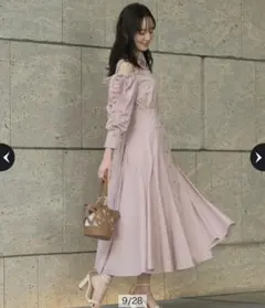 Arpege story オフショルダー ワンピース ピンク