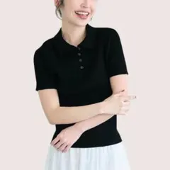 コカ［S］美品◎大人ナチュラル◎なめらかタッチ◎リブ編み◎ポロニットトップスのサムネイル